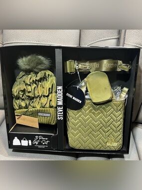 Steve Madden Olive Quilted Crossbody with Logo Strap and Pouch